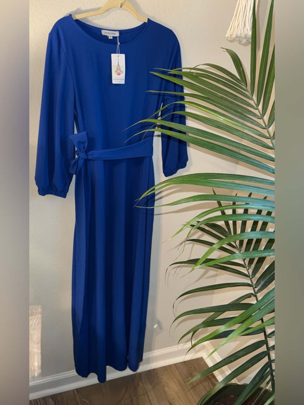 Royal Blue Long Sleeve Belted Maxi Dress